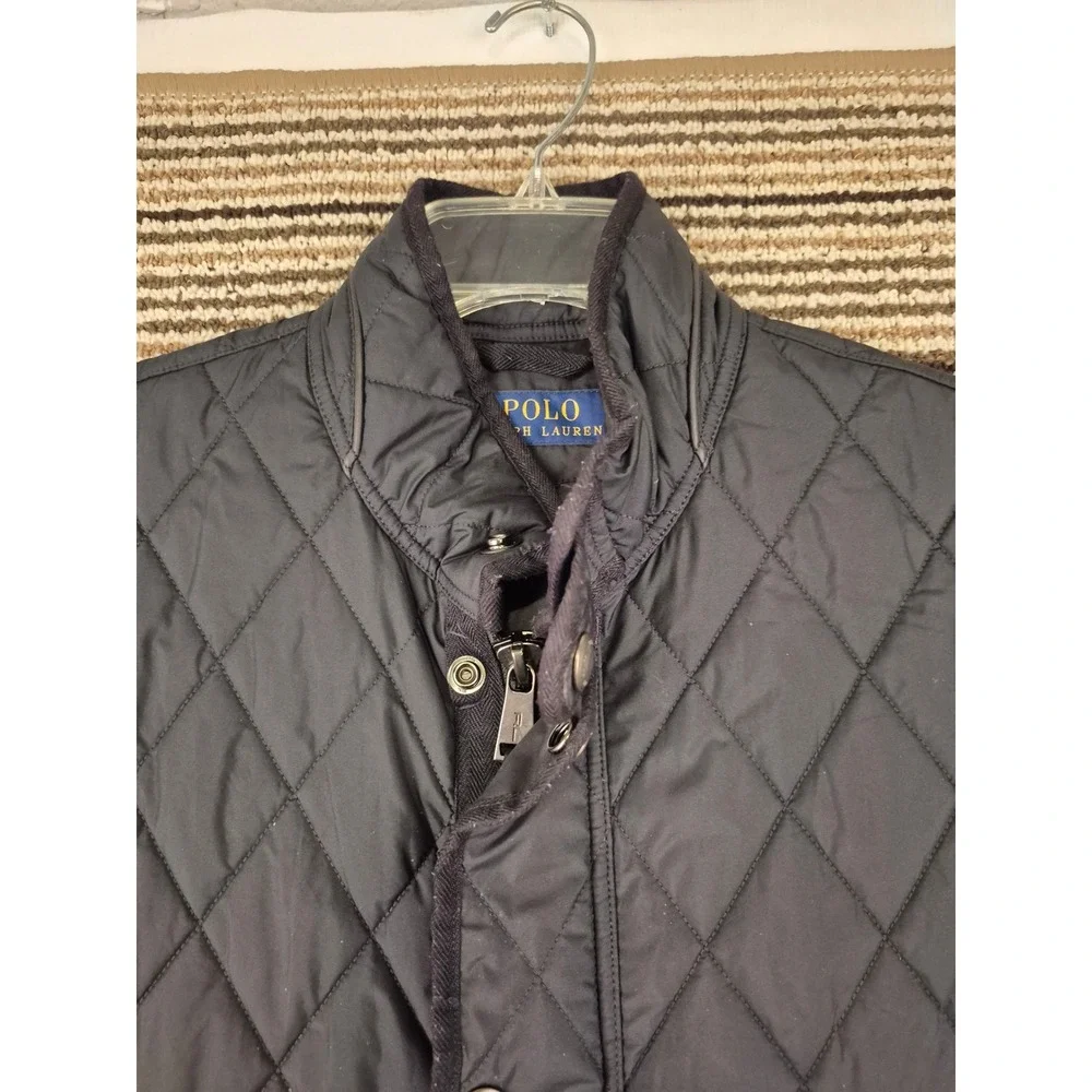 Polo Ralph Lauren Mens Black Diamond Quilted Vest Mock Neck Full Zip Large